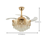 Luxury Gold Conical Crystal Chandelier Fan with Light #size