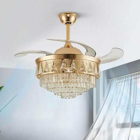 Luxury Gold Conical Crystal Chandelier Fan with Light Image - 2