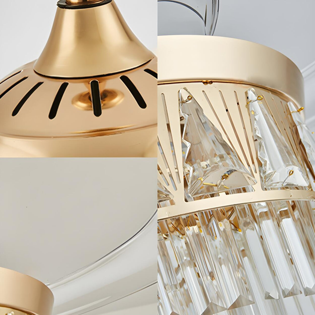 Luxury Gold Conical Crystal Chandelier Fan with Light Image - 6