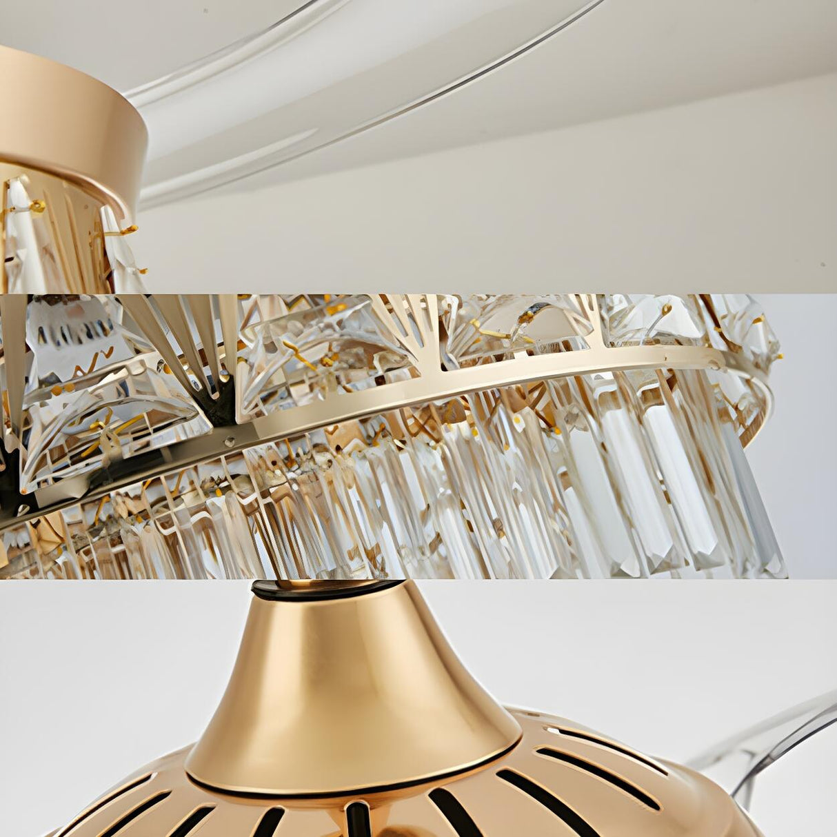 Luxury Gold Conical Crystal Chandelier Fan with Light Image - 7