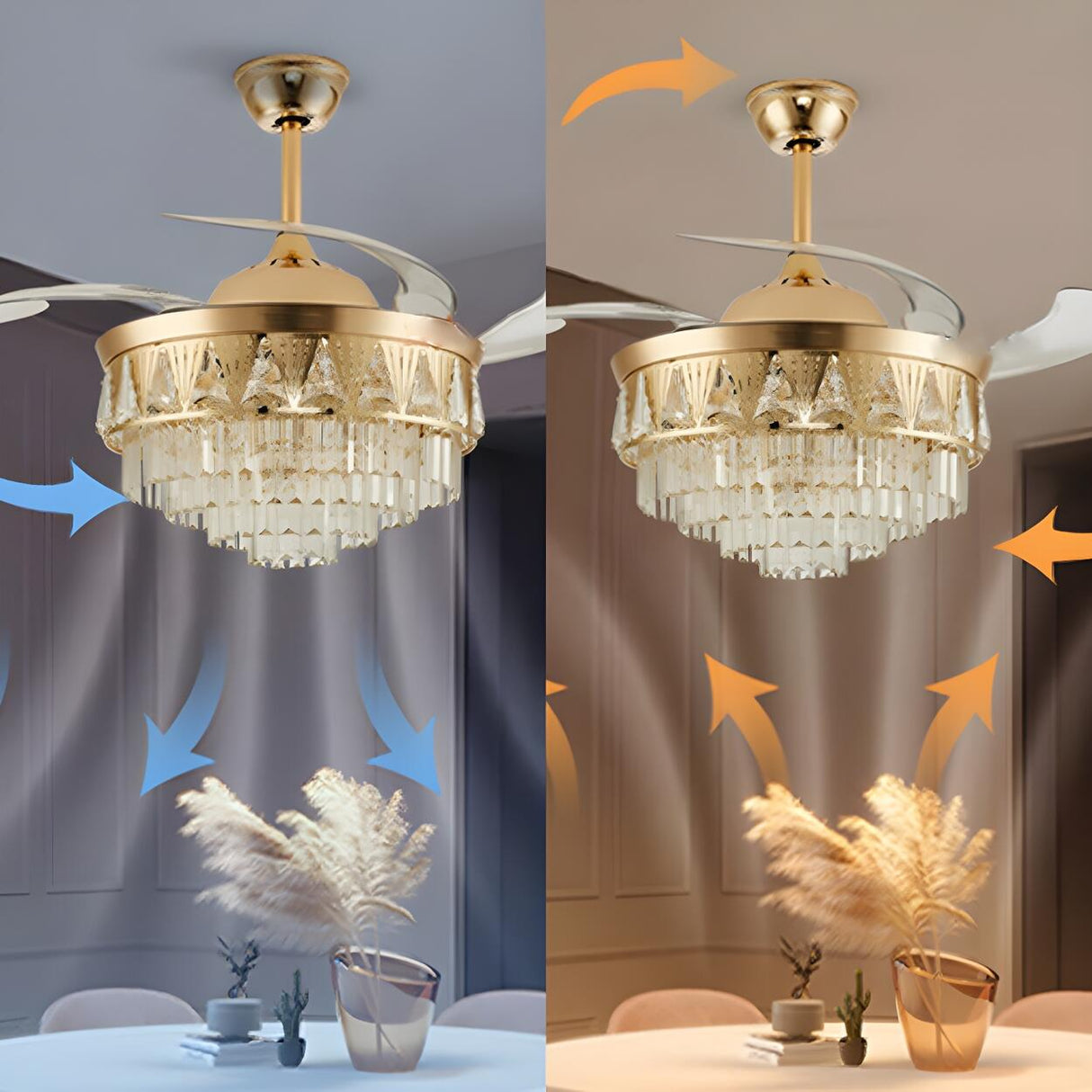 Luxury Gold Conical Crystal Chandelier Fan with Light Image - 8