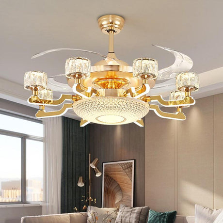 Luxury Gold Crystal 4 Blade Chandelier Fan with Light Image - 1