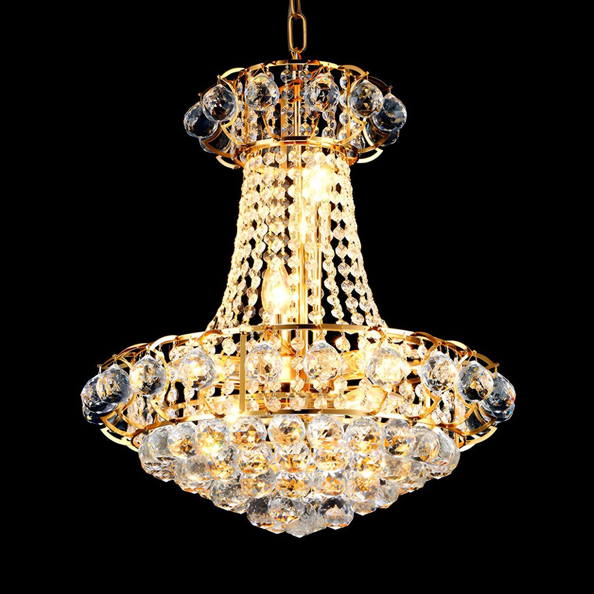 Luxury Gold Crystal Beaded Droplets Dome Bedroom Chandelier Image - 3