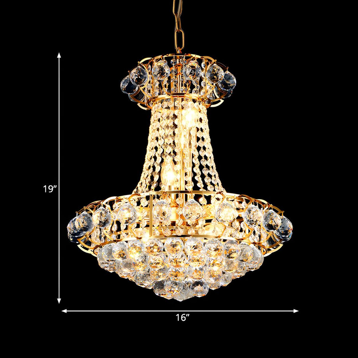 Luxury Gold Crystal Beaded Droplets Dome Bedroom Chandelier 