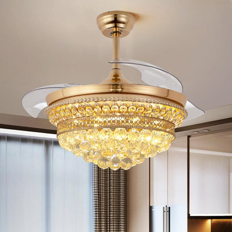 Luxury Gold Crystal Bowl Ceiling Fan with LED Light Image - 1