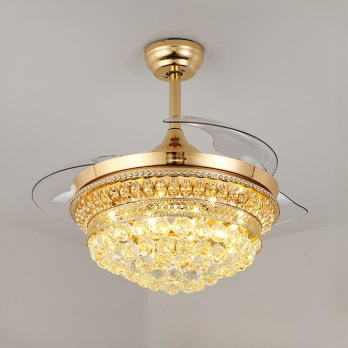 Luxury Gold Crystal Bowl Ceiling Fan with LED Light Image - 2