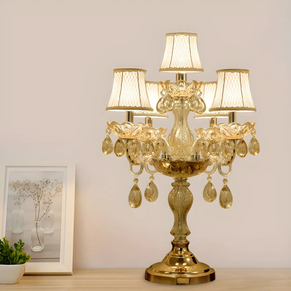 Luxury Gold Crystal Candelabra Multi-Light Table Lamp Image - 1