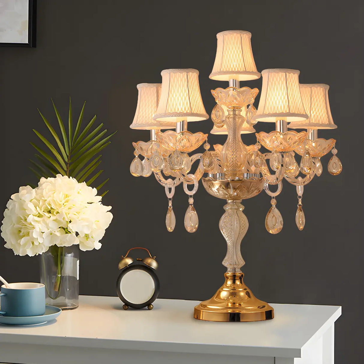 Luxury Gold Crystal Candelabra Multi-Light Table Lamp Image - 4