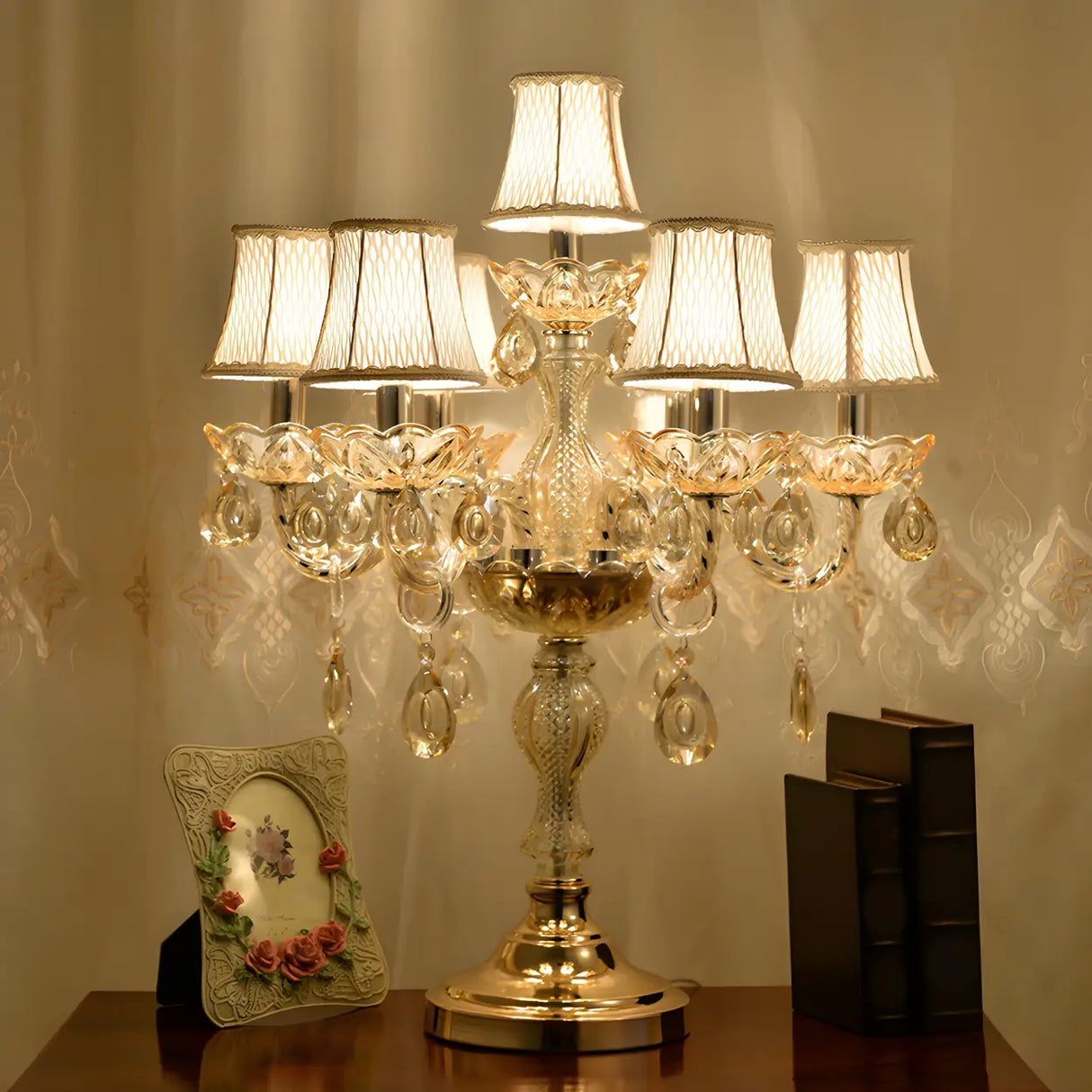 Luxury Gold Crystal Candelabra Multi-Light Table Lamp Image - 8