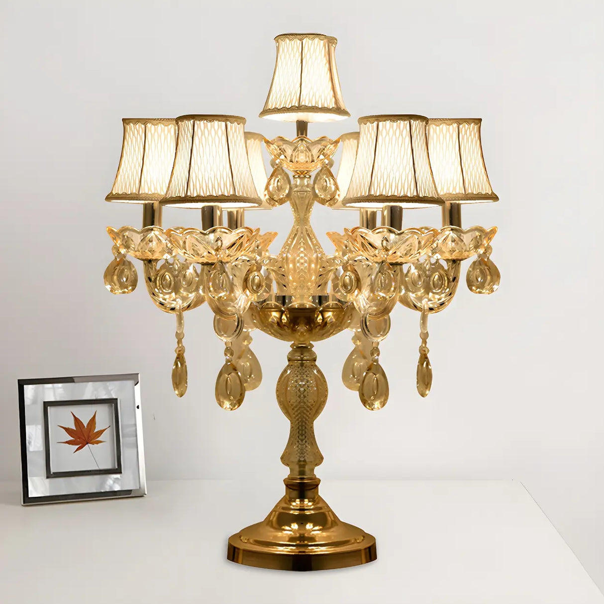 Luxury Gold Crystal Candelabra Multi-Light Table Lamp Image - 9