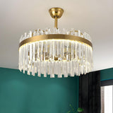 Luxury Gold Crystal Drop Round Ceiling Fan with Light Image - 12