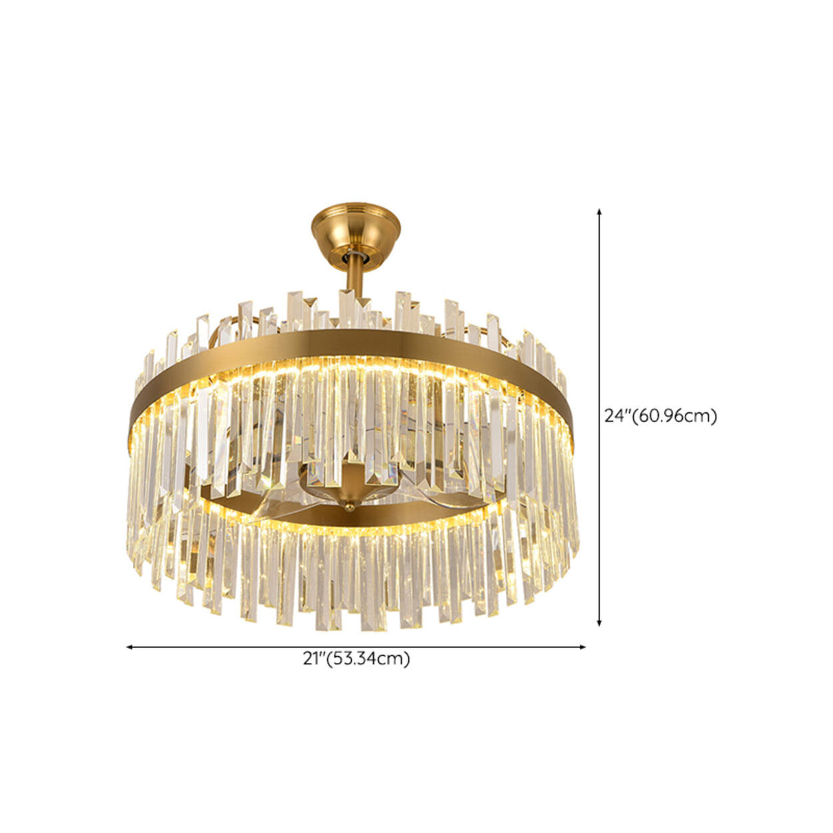 Luxury Gold Crystal Drop Round Ceiling Fan with Light 