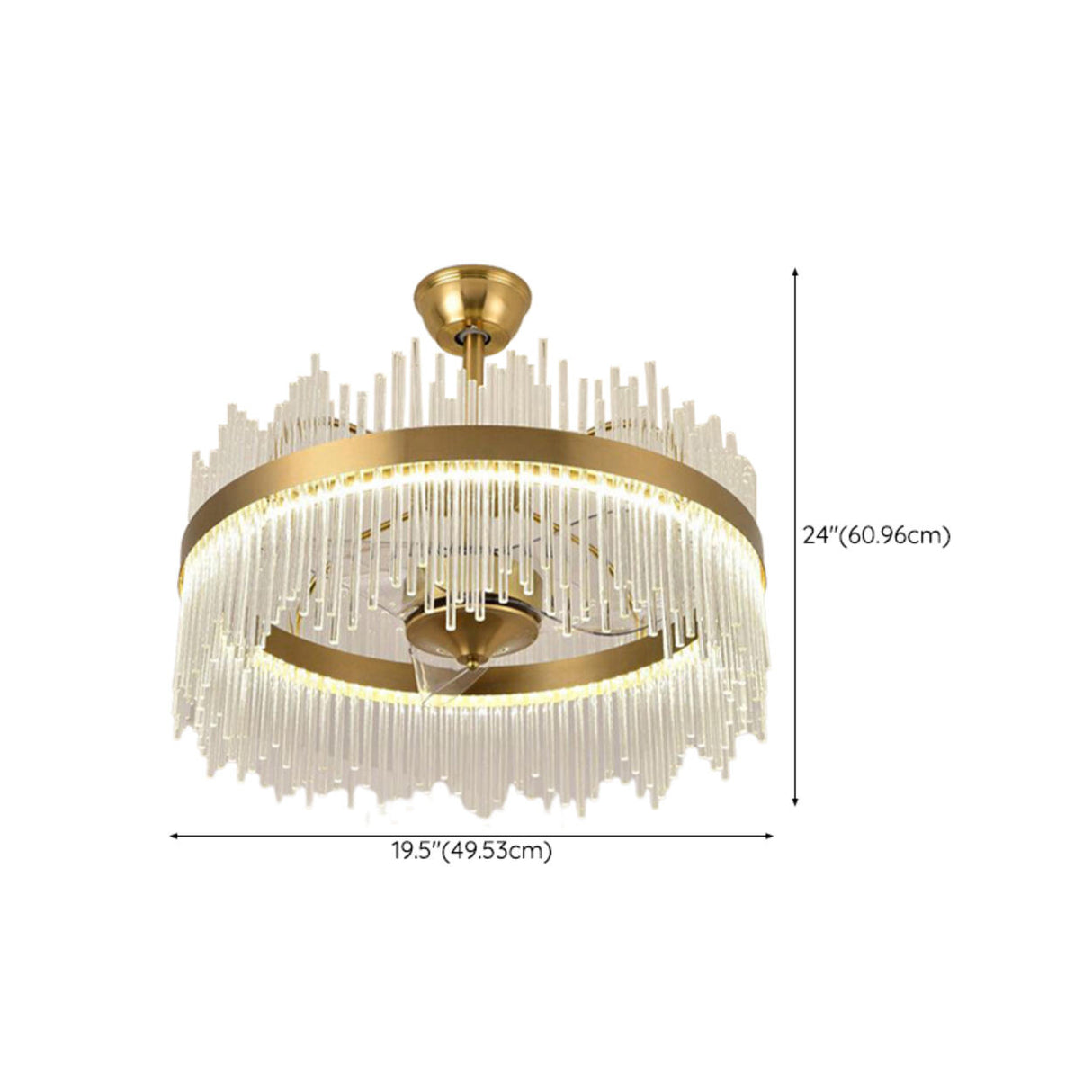 Luxury Gold Crystal Drop Round Ceiling Fan with Light Image - 15