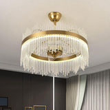 Luxury Gold Crystal Drop Round Ceiling Fan with Light Image - 3