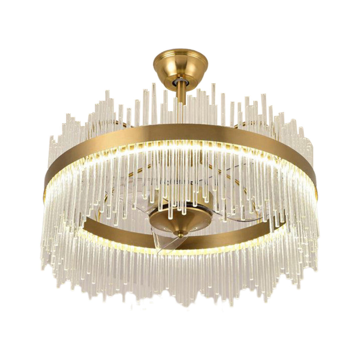 Luxury Gold Crystal Drop Round Ceiling Fan with Light Image - 6