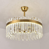 Luxury Gold Crystal Drop Round Ceiling Fan with Light Image - 9