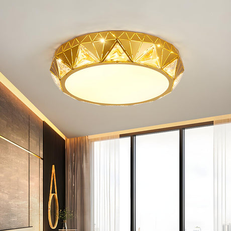 Luxury Gold Crystal Drum LED Flush Mount Ceiling Light Image - 2