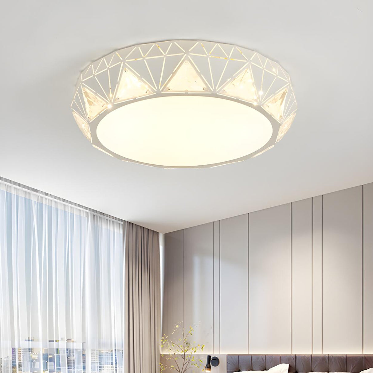 Luxury Gold Crystal Drum LED Flush Mount Ceiling Light Image - 5