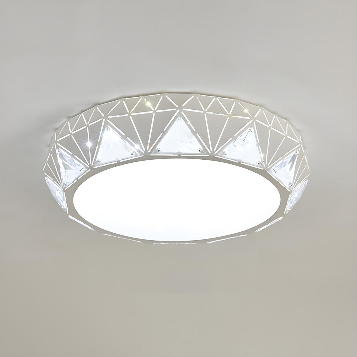 Luxury Gold Crystal Drum LED Flush Mount Ceiling Light Image - 7