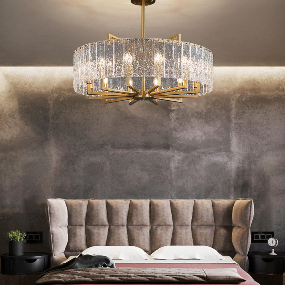 Luxury Gold Crystal Drum Pendant Chandelier Image - 2