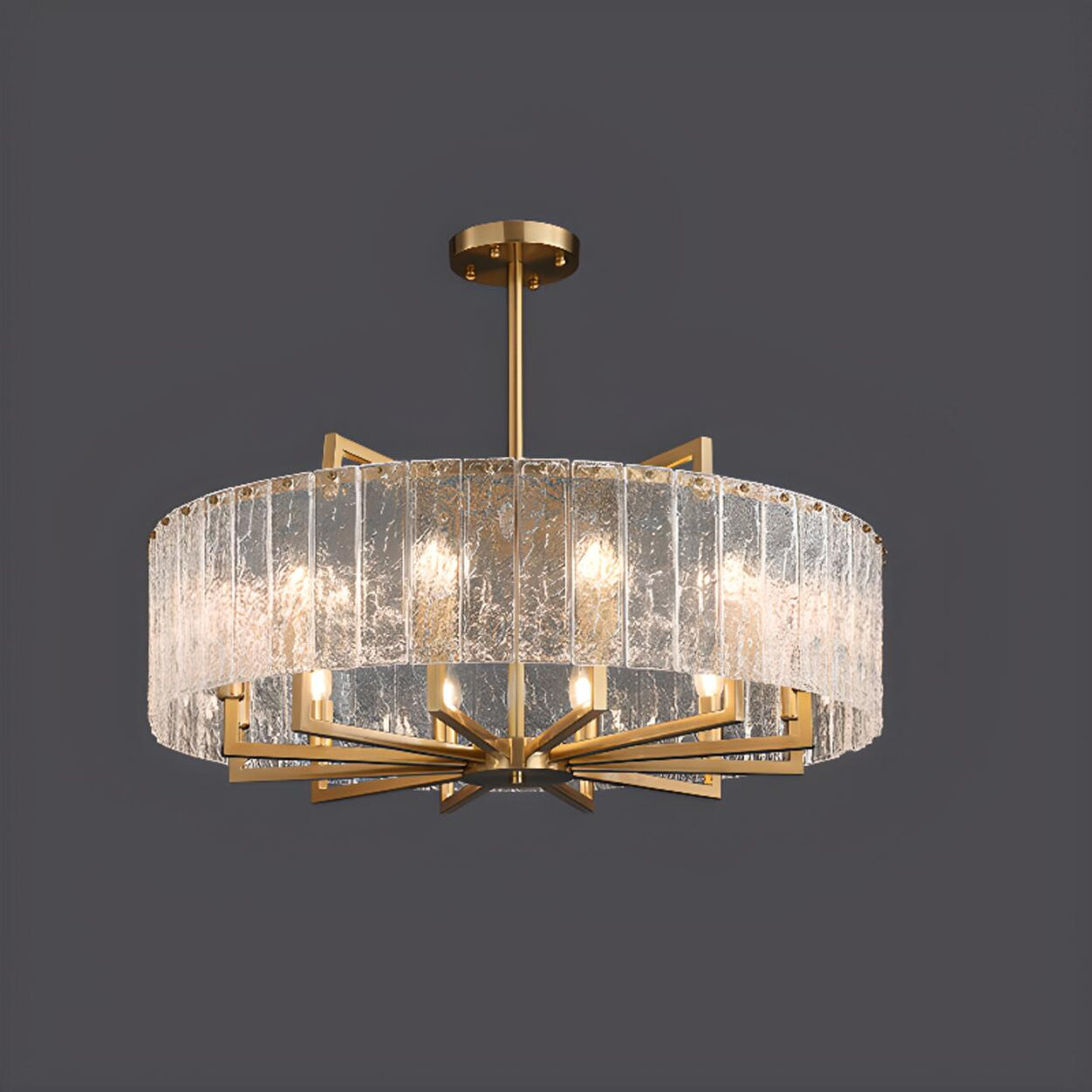 Luxury Gold Crystal Drum Pendant Chandelier Image - 6