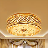 Luxury Gold Crystal Drum Small LED Flush Mount Light Image - 1