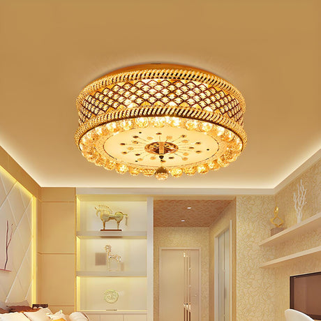 Luxury Gold Crystal Drum Small LED Flush Mount Light Image - 2