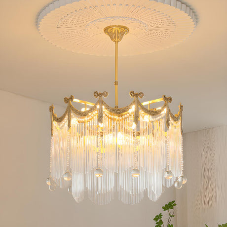 Luxury Gold Crystal Fringe Transparent Glass Chandelier  Image - 1