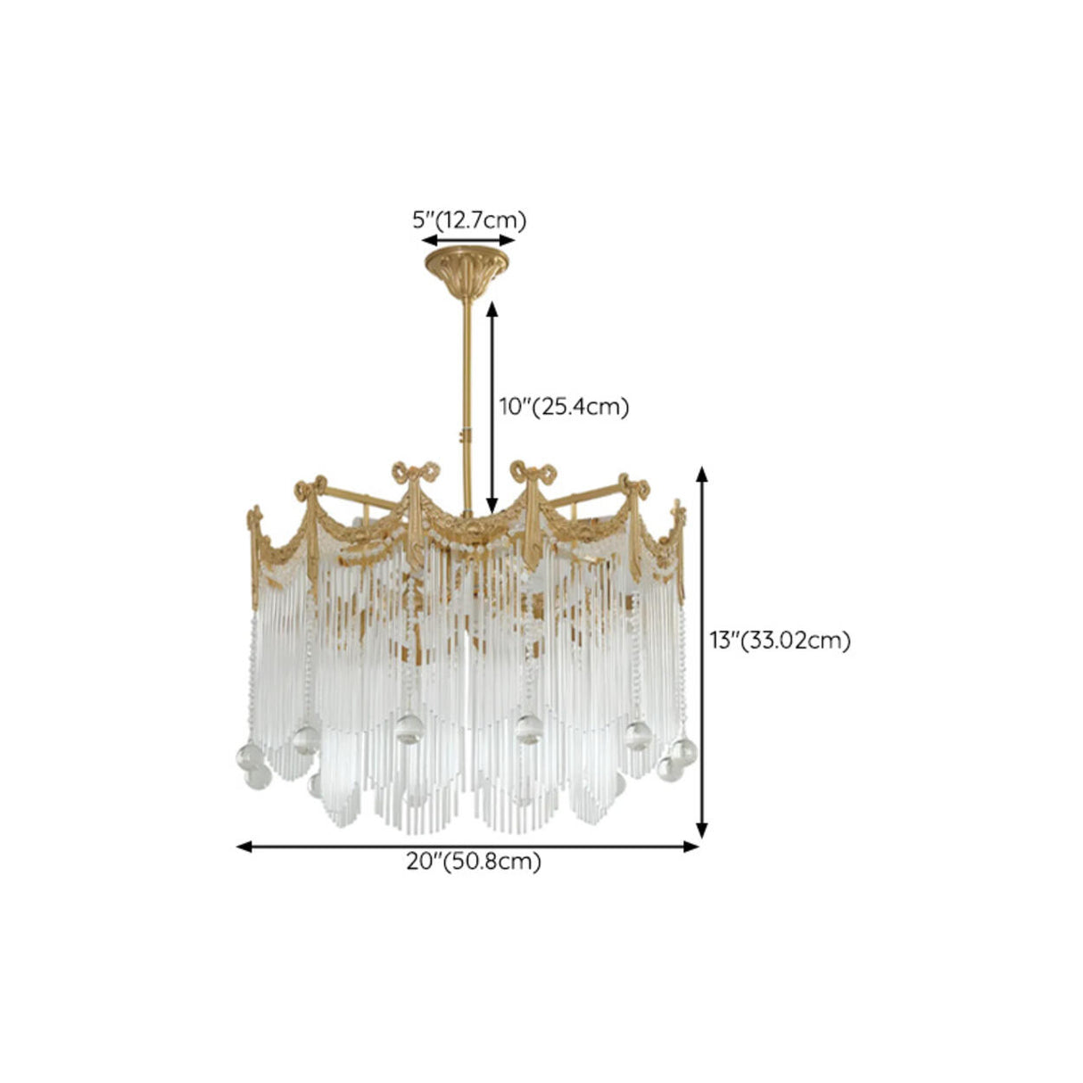 Luxury Gold Crystal Fringe Transparent Glass Chandelier  