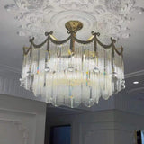 Luxury Gold Crystal Fringe Transparent Glass Chandelier  Image - 3