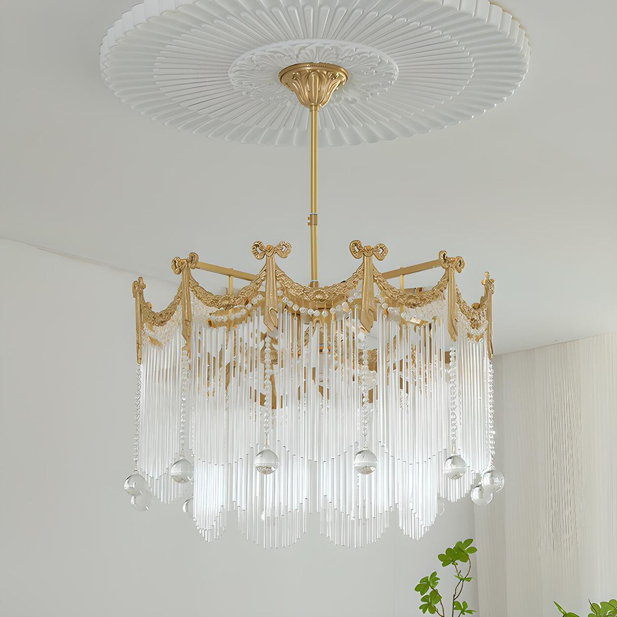 Luxury Gold Crystal Fringe Transparent Glass Chandelier  Image - 4