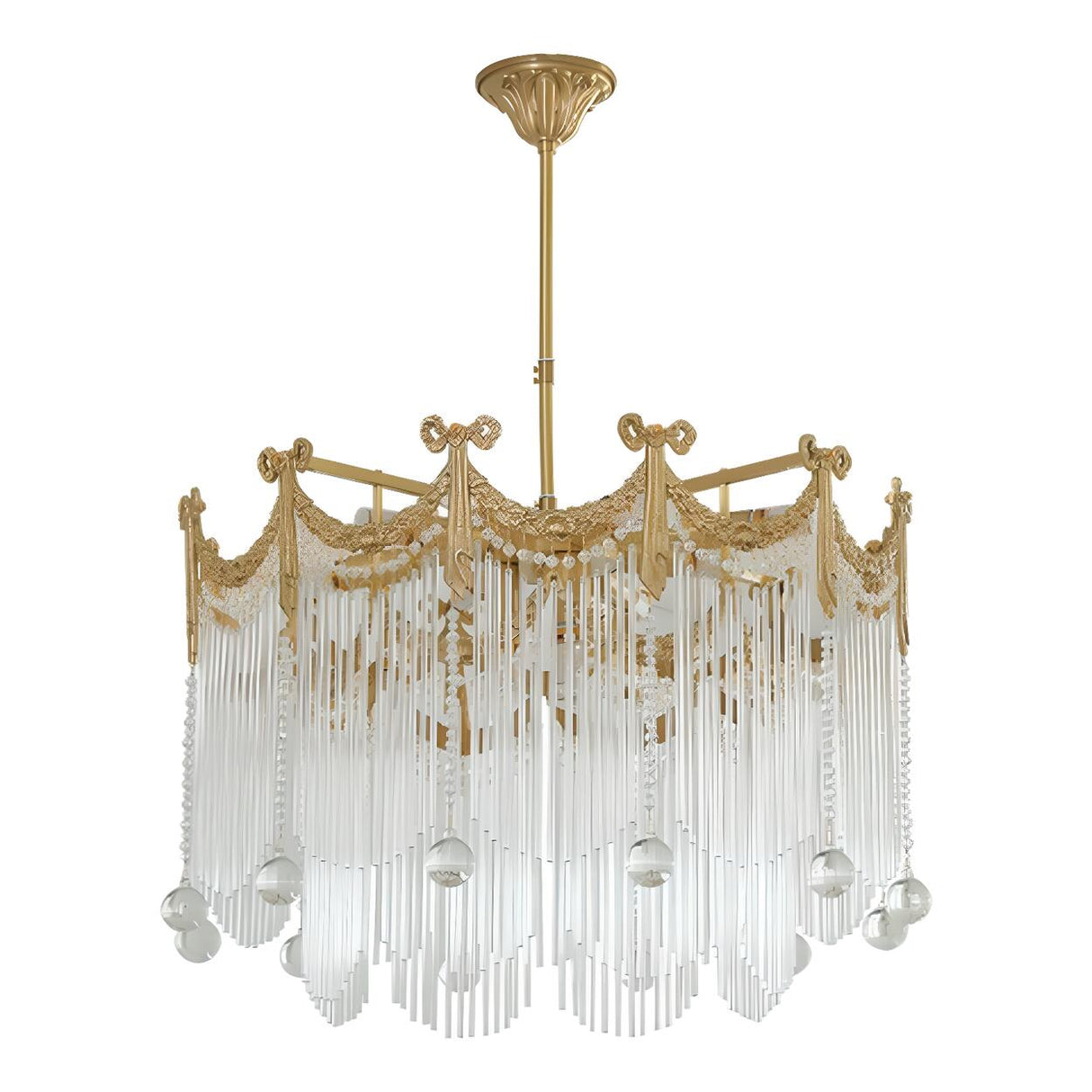 Luxury Gold Crystal Fringe Transparent Glass Chandelier  Image - 7