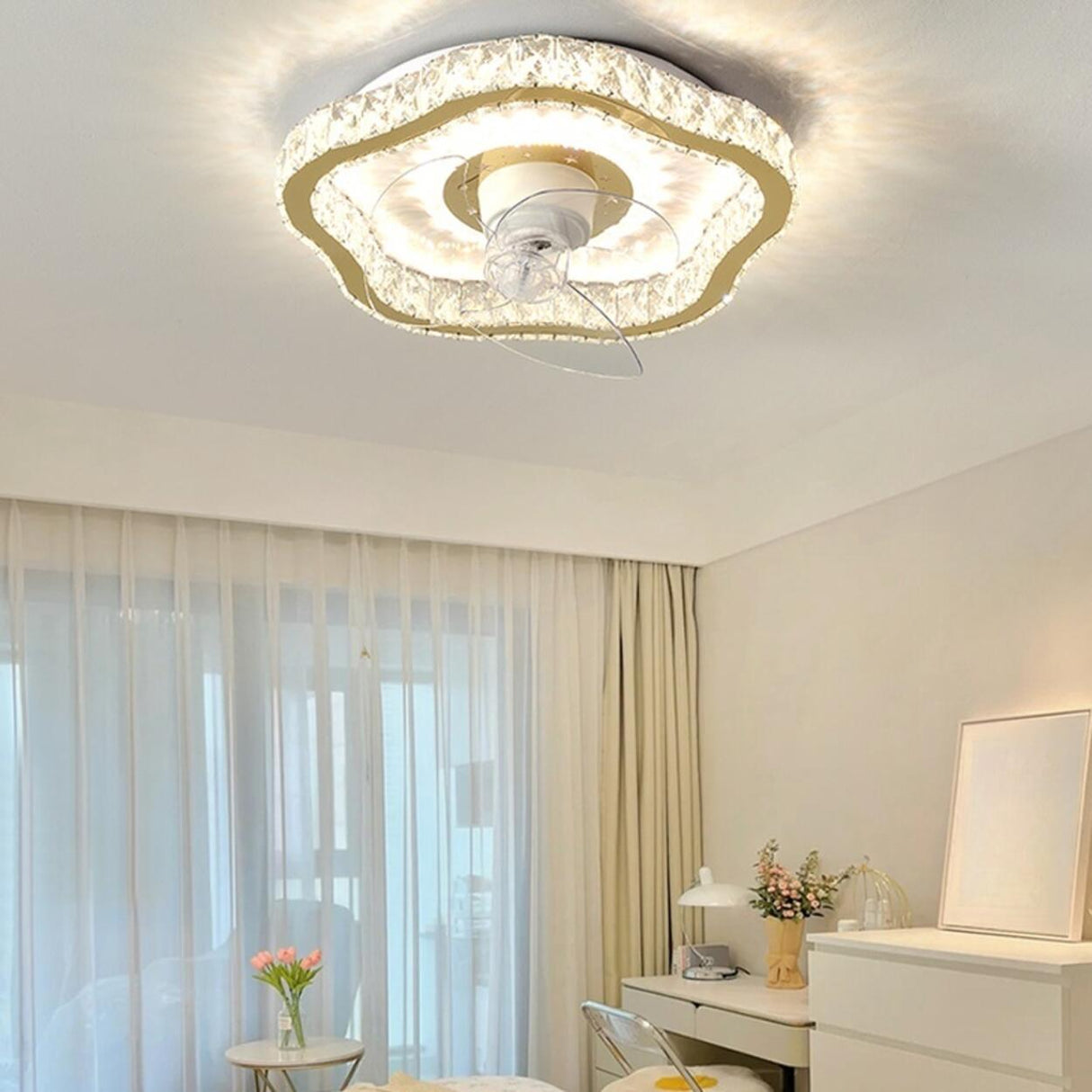 Luxury Gold Crystal Geometric Ceiling Fan with Light Image - 10