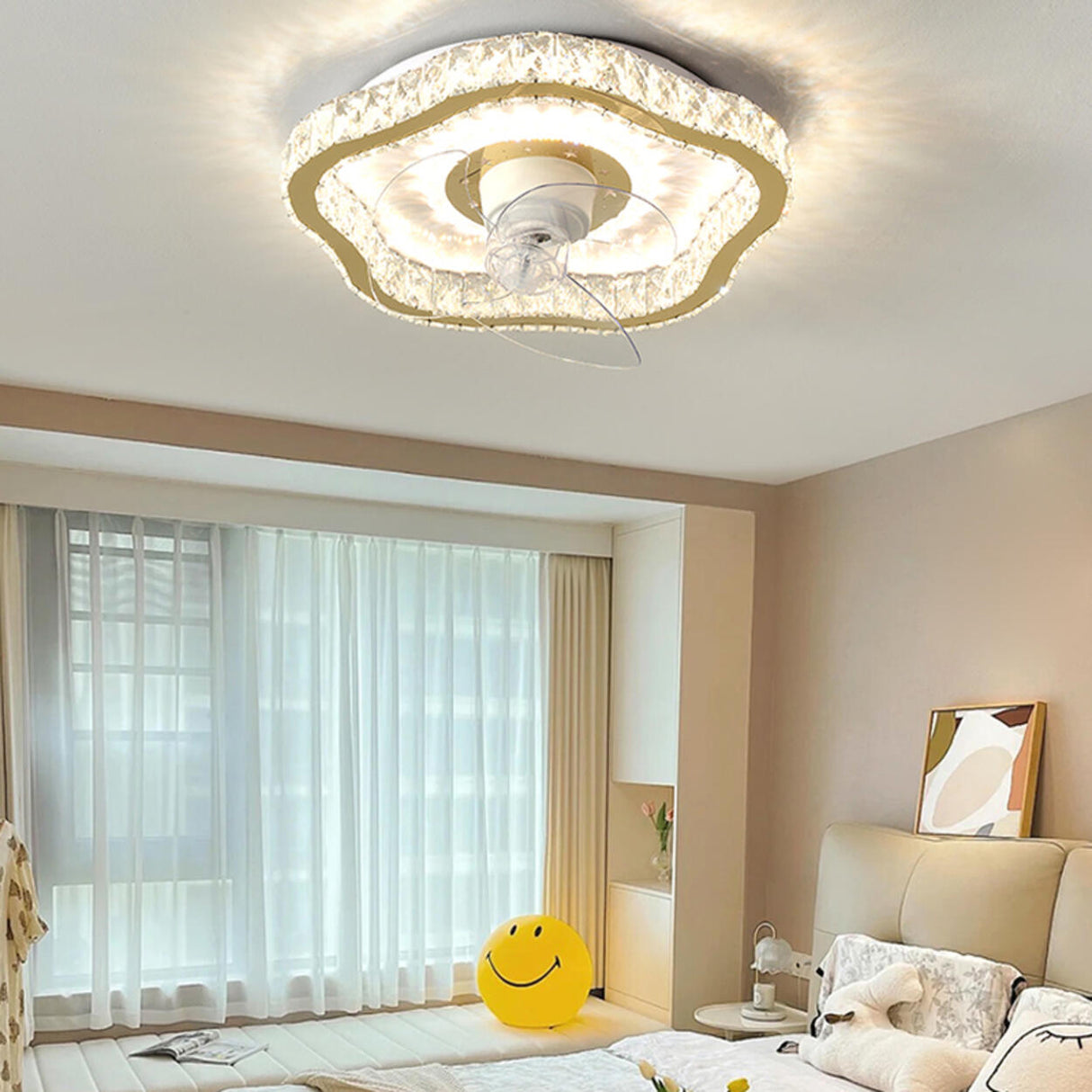 Luxury Gold Crystal Geometric Ceiling Fan with Light Image - 8