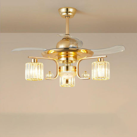 Luxury Gold Crystal Windmill Chandelier Fan with Light Image - 2