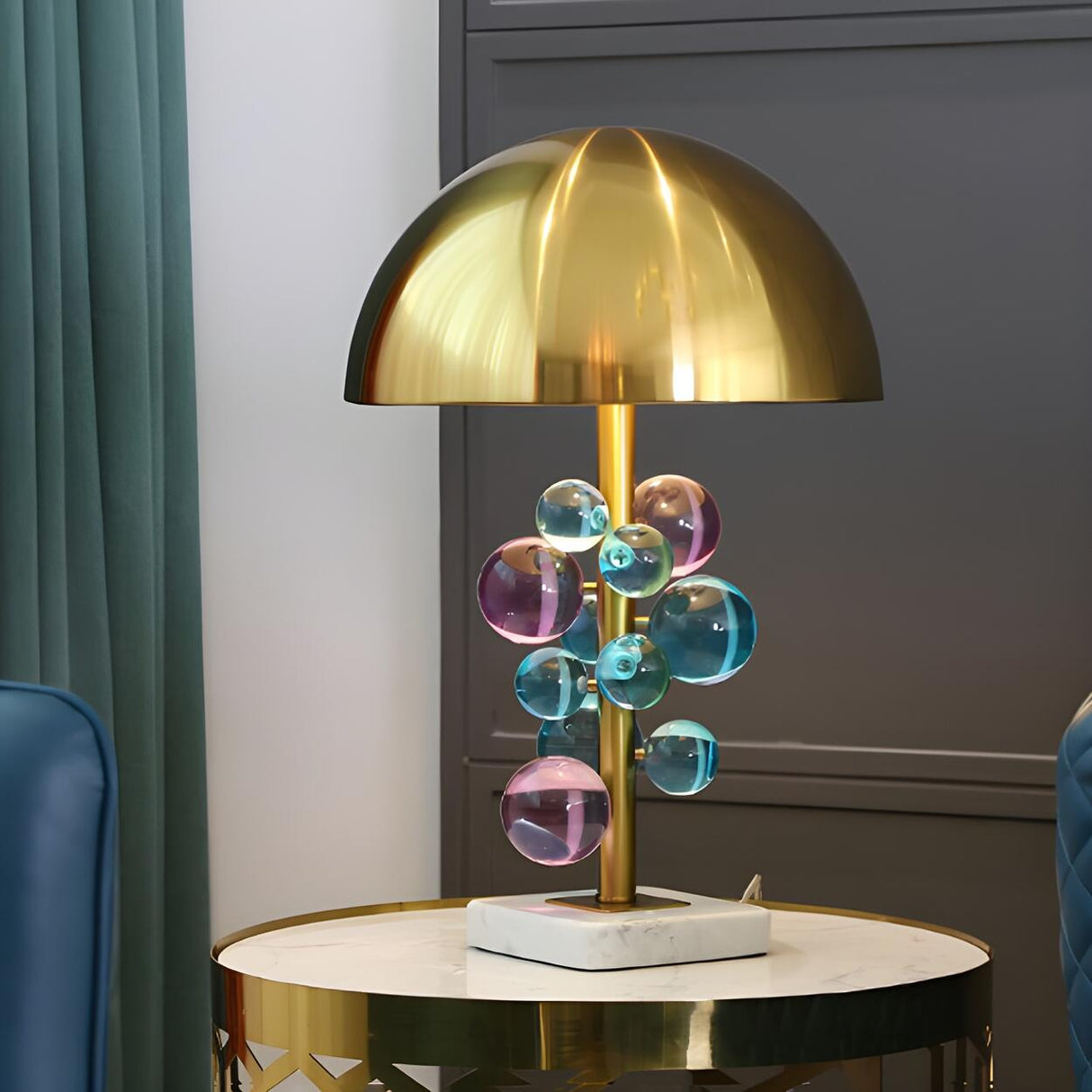 Luxury Gold Dome Art Glass Decoration Metal Table Lamp Image - 12