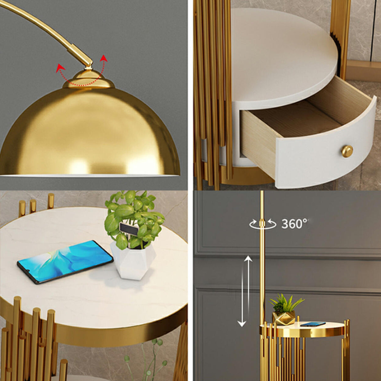 Luxury Gold Dome Modern Arced Side Table Floor Light Image - 6