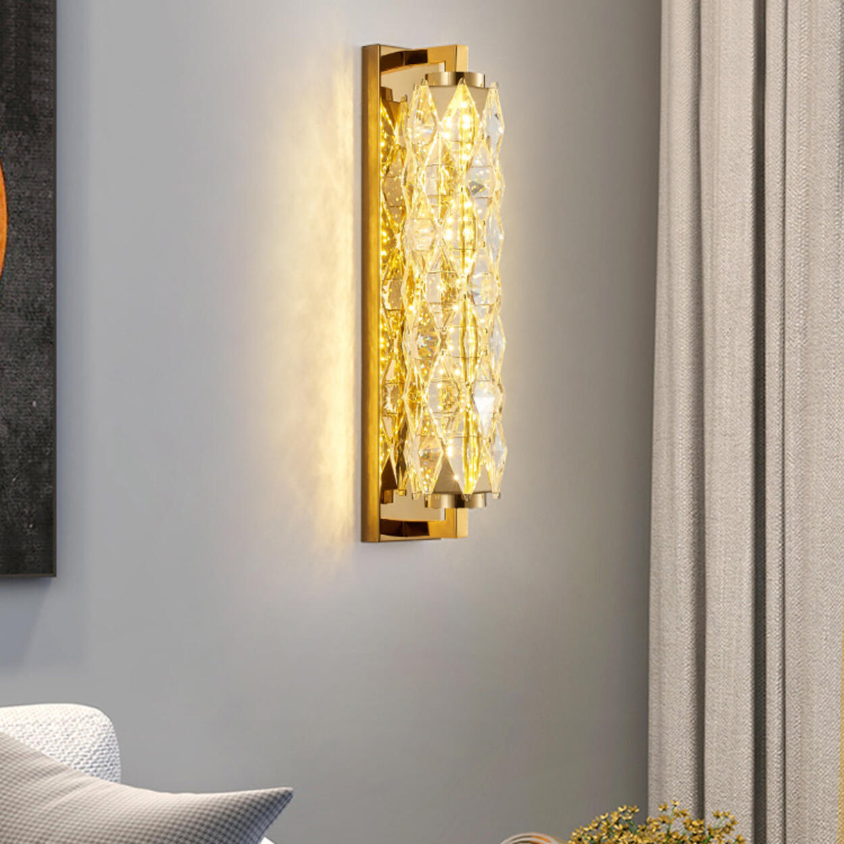 Luxury Gold Geometric Crystal Wall Light Fixture Image - 1