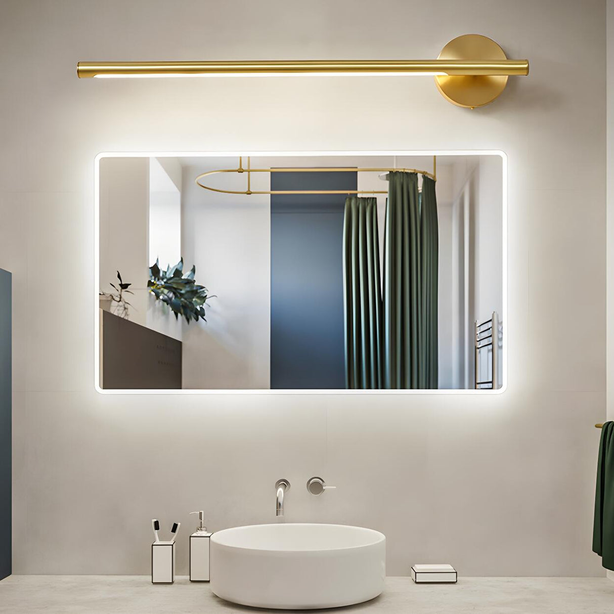 Luxury Gold Linear Bathroom LED Brass Vanity Light Image - 7