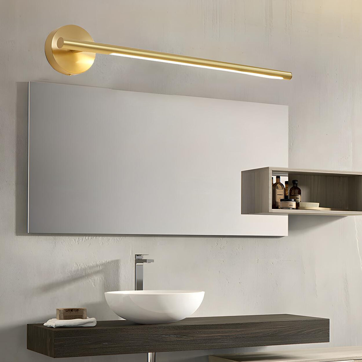 Luxury Gold Linear Bathroom LED Brass Vanity Light Image - 9