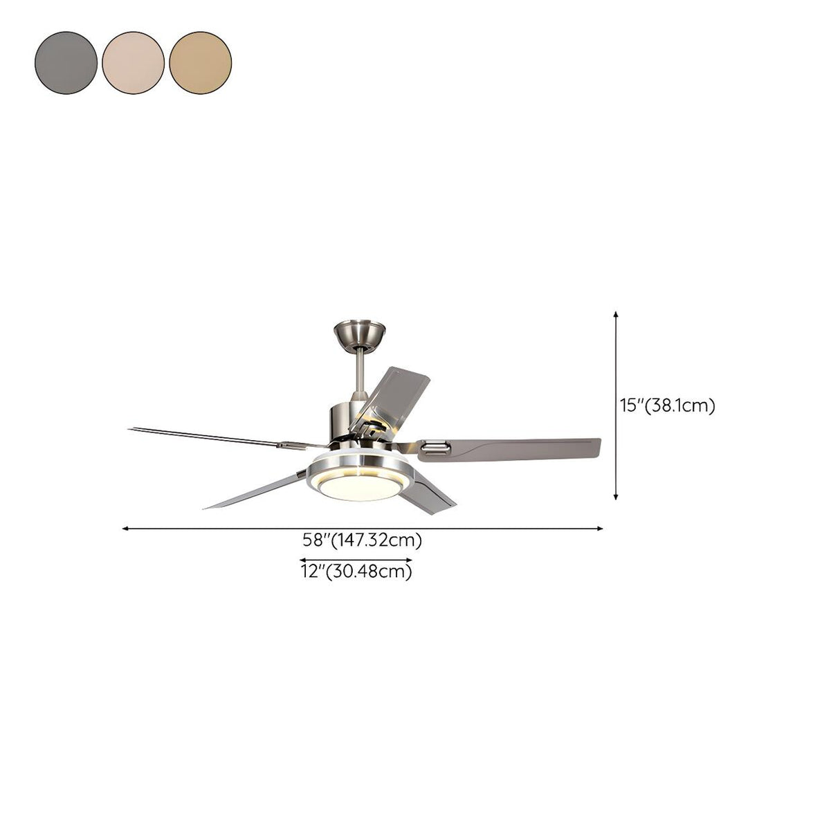 Luxury Gold Modern Metal Ceiling Fan with LED Light 