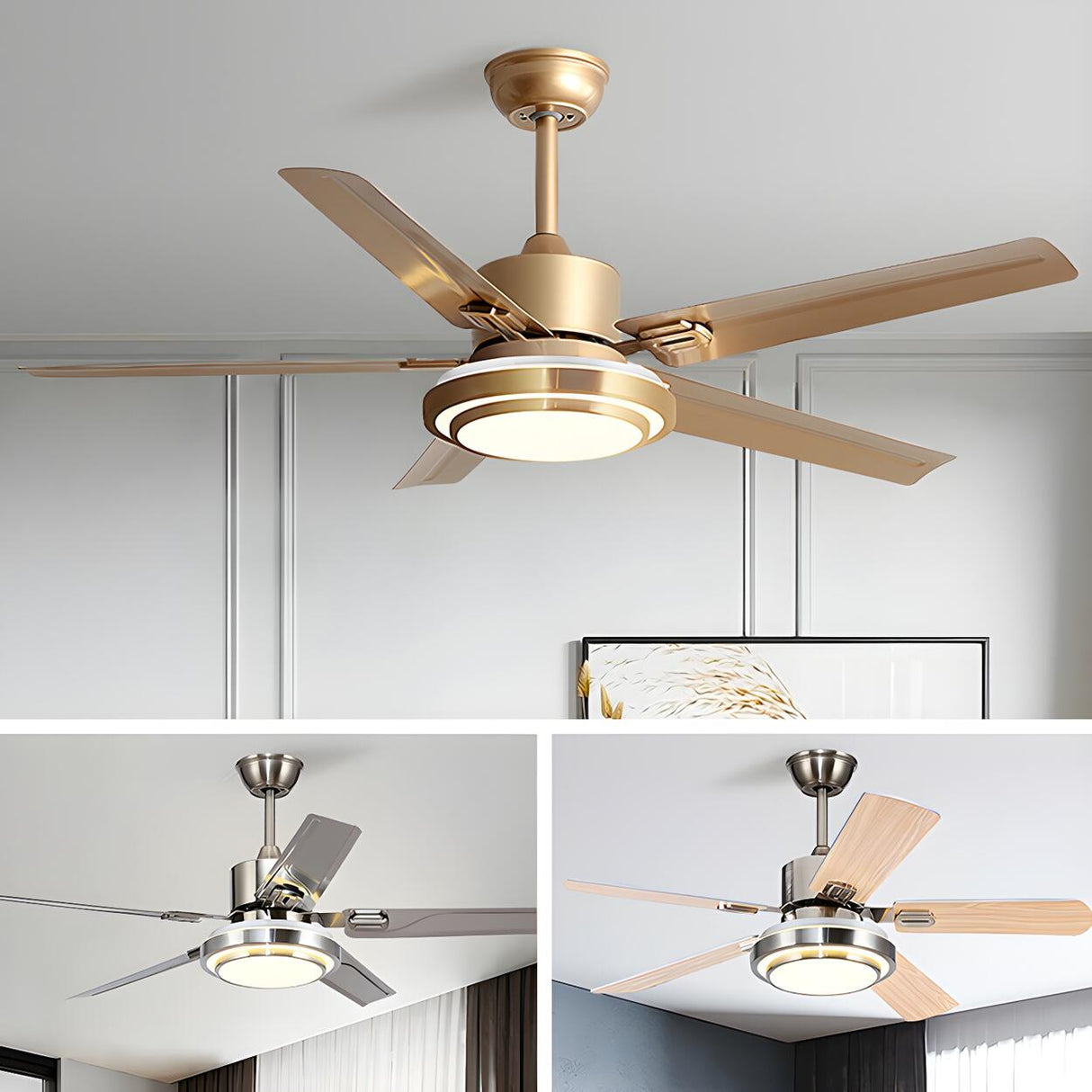 Luxury Gold Modern Metal Ceiling Fan with LED Light Image - 7