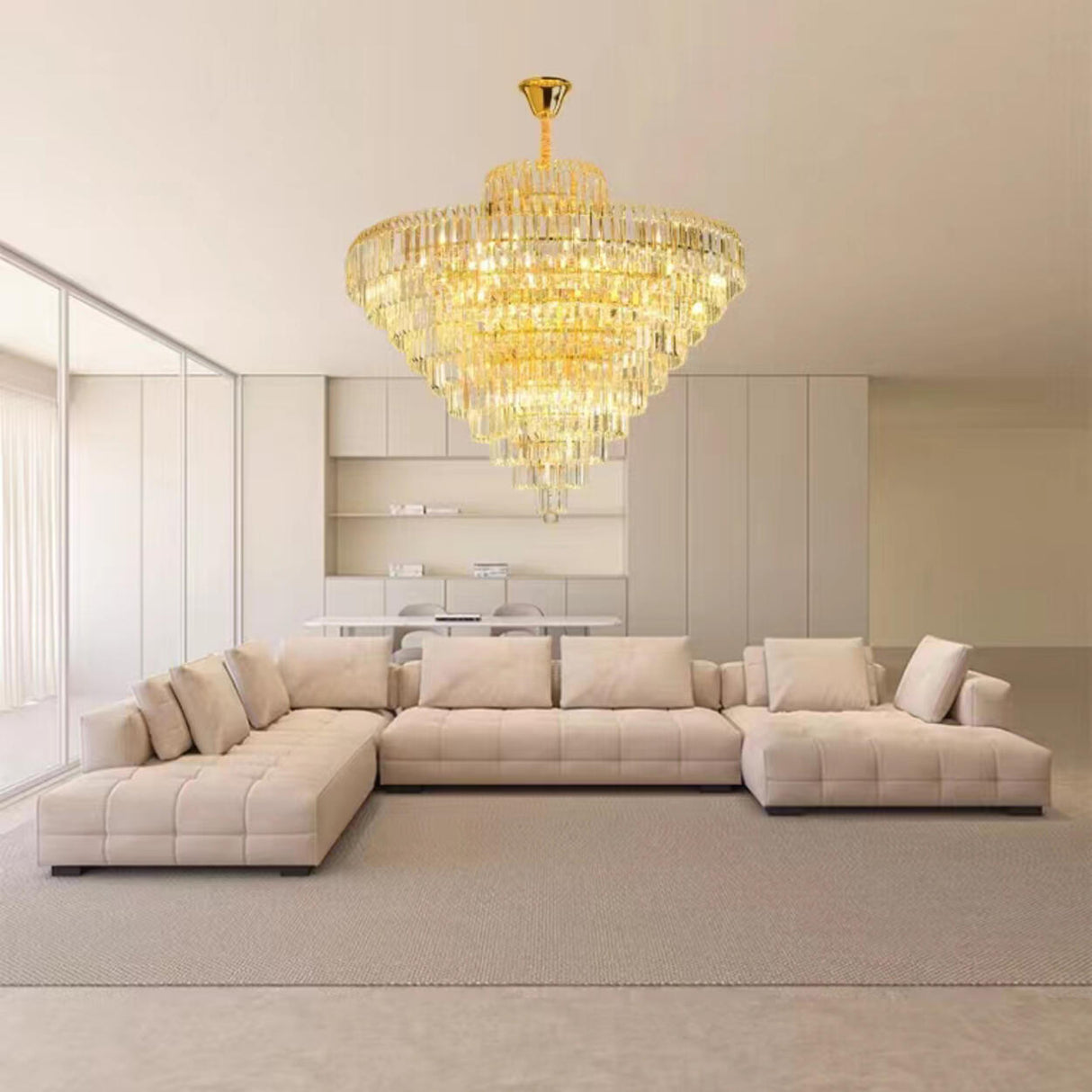 Luxury Gold Pyramid Tiered Crystal Chandelier Image - 1