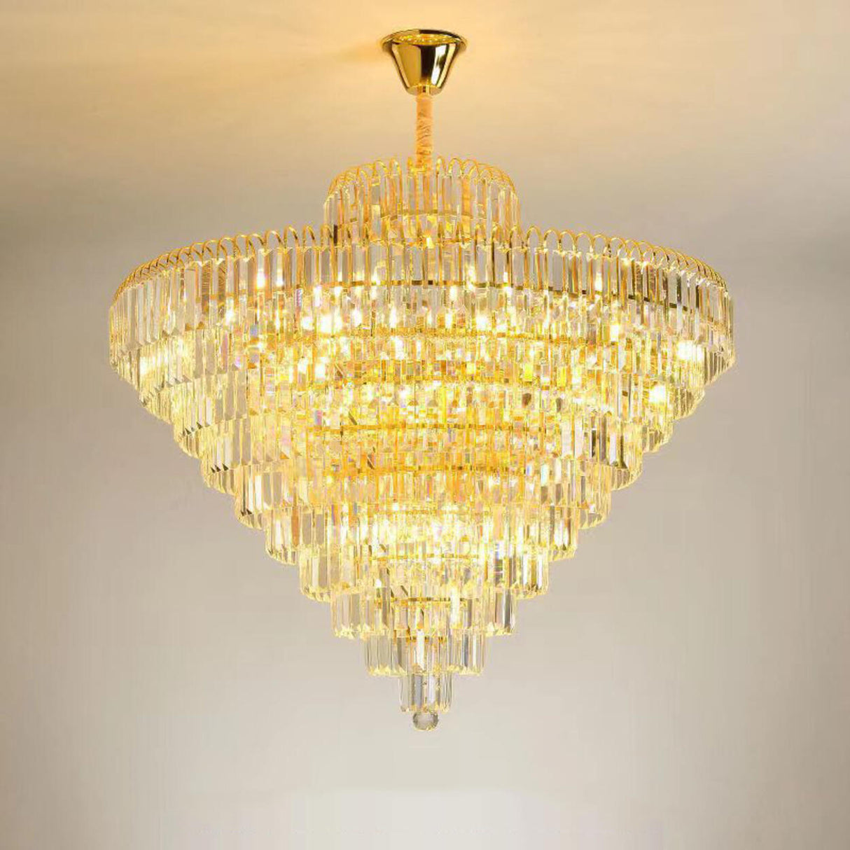 Luxury Gold Pyramid Tiered Crystal Chandelier Image - 5