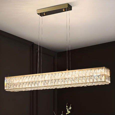 Luxury Gold Rectangular Crystal Island Pendant Light Image - 1