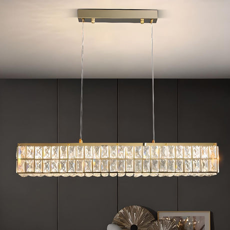 Luxury Gold Rectangular Crystal Island Pendant Light Image - 2