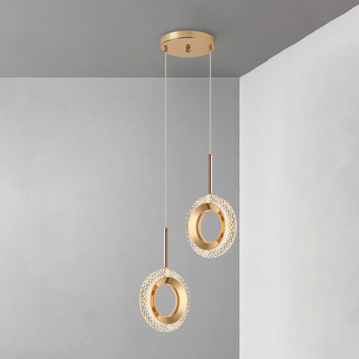 Luxury Gold Ring Acrylic Bedroom Pendant Light Set Image - 11