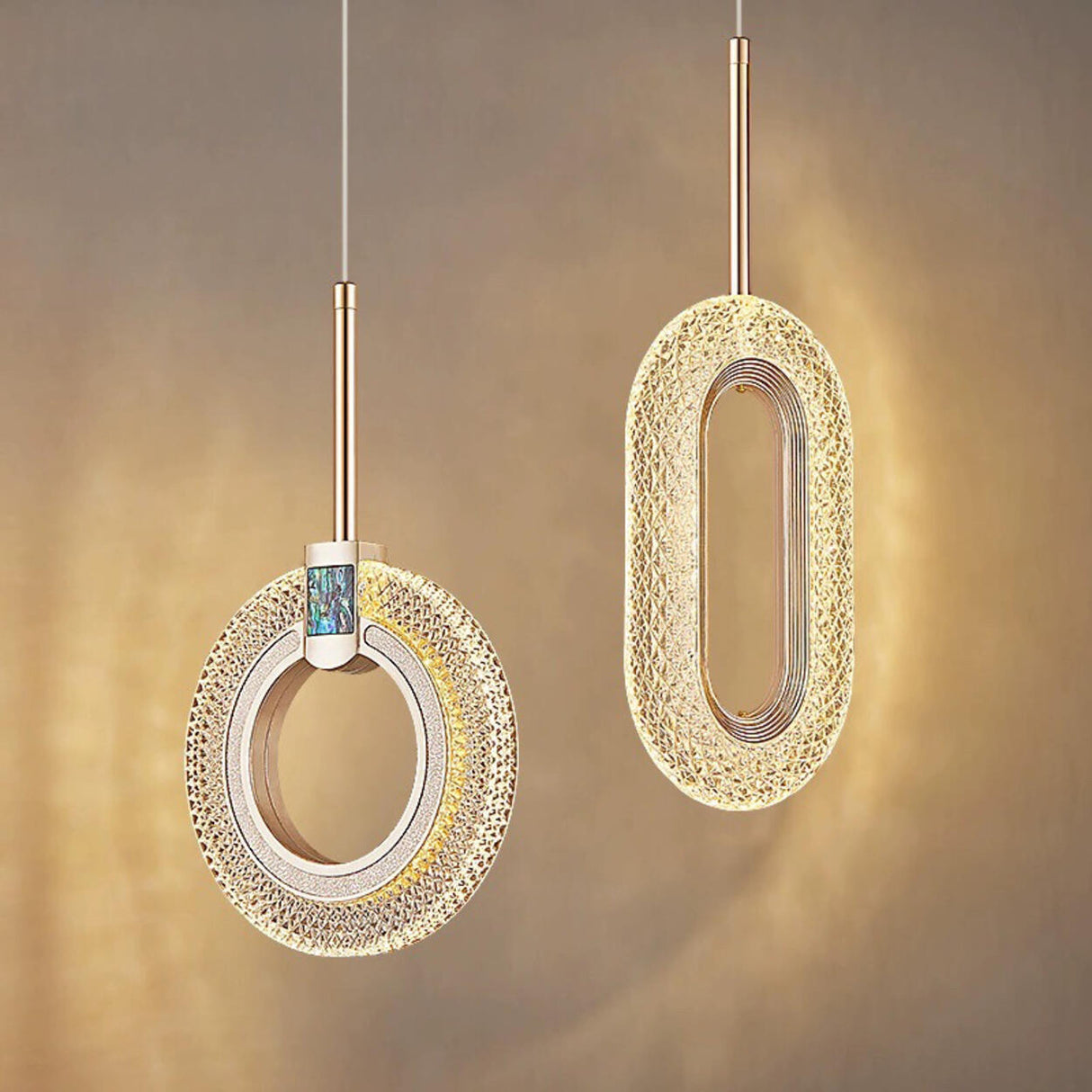 Luxury Gold Ring Acrylic Bedroom Pendant Light Set Image - 12