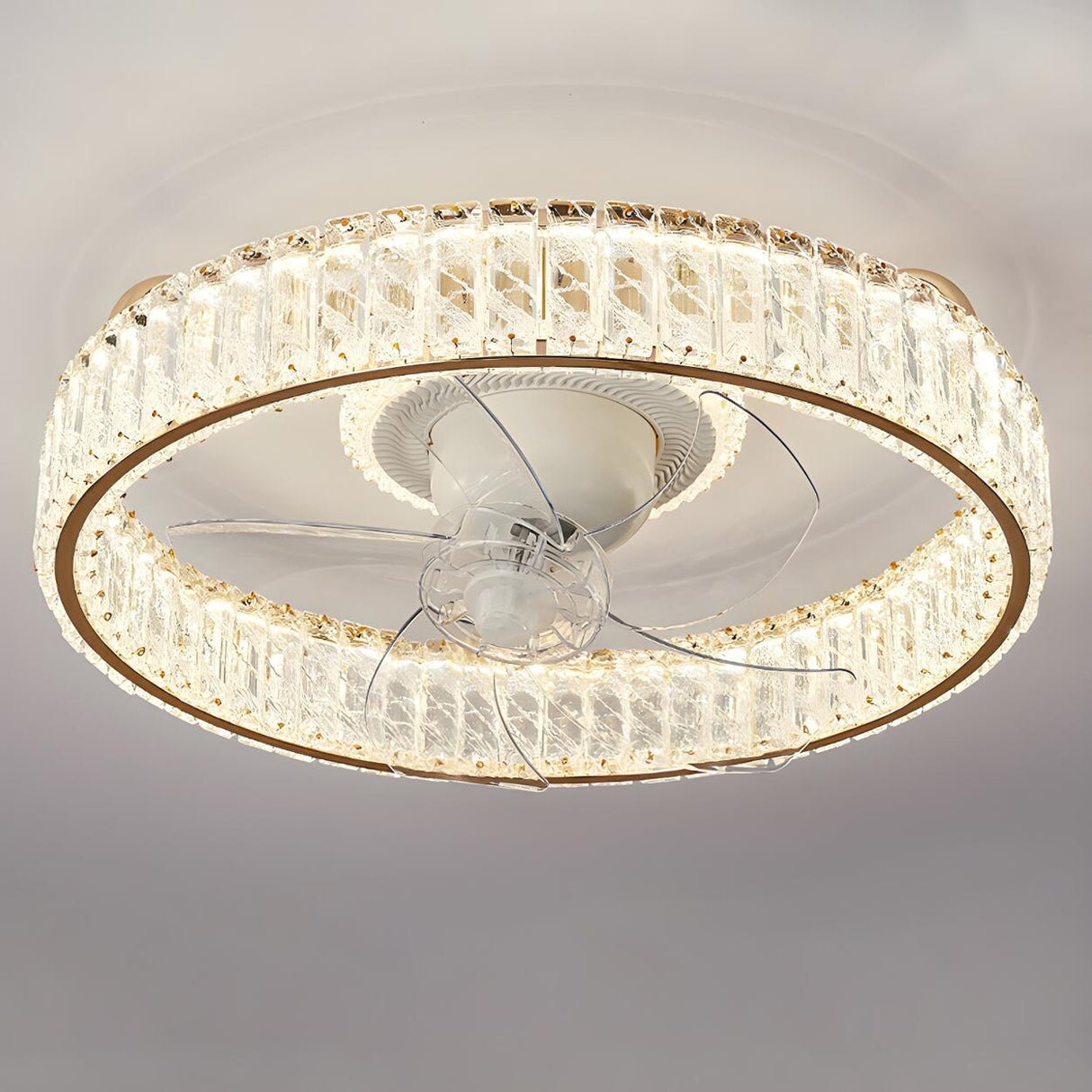 Luxury Gold Round Crystal Ceiling Fan with LED Light Image - 11