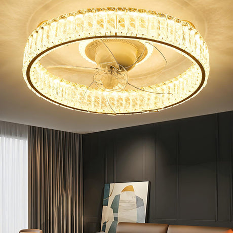 Luxury Gold Round Crystal Ceiling Fan with LED Light Image - 2